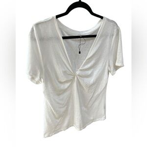 A New Day White V-Neck Short Sleeve Blouse Size Medium